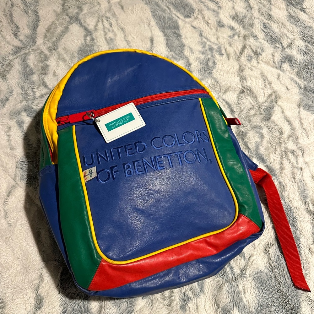 Vintage United colors of Benetton calf skin leather colorblock backpack